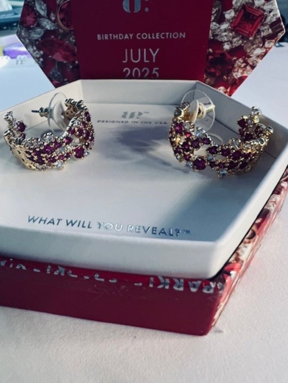 JULY BIRTHDAY EARRING HOOPS ON GOLD PLATING